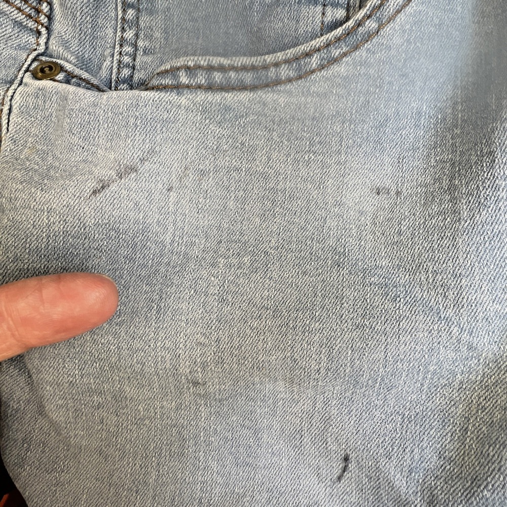 Origin USA Fighter Fit D68 Jeans Men 32x32 USA Made Light Wash Distressed Denim - Picture 12 of 16